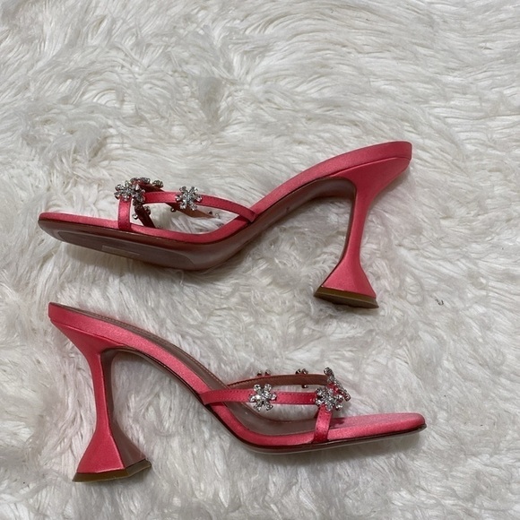 Amina Muaddi Lily‎ slipper 95 Crystal embellished satin heels size 37.5EU - Picture 5 of 14